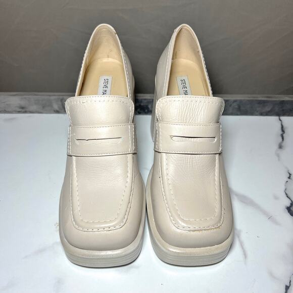 Steve Madden Cream Leather Platform Loafer Size 8.5 - Picture 4 of 9